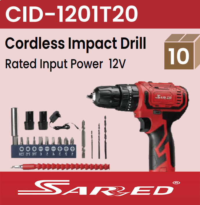 Sarred Cordless Drill Machine with dual 12V Battery, Charger and Bit set