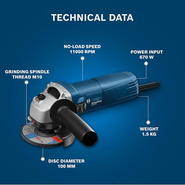 Angle Grinder GWS 6-100 (4'') with Disk Guard, Chuck nut and Chuck key.