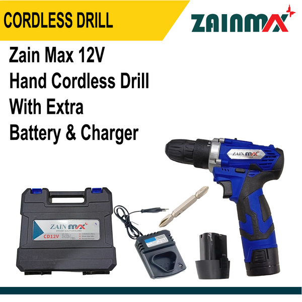 Zain Max 12V Cordless Drill Machine and Screwdriver With Dual Battery and Charger